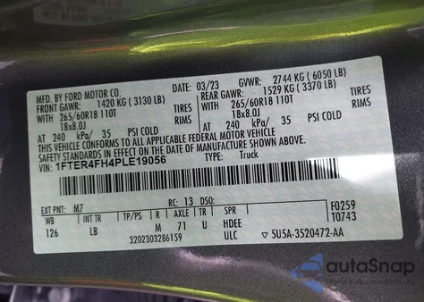 2023 Ford Ranger Xlt from USA, damaged, VIN 1FTER4FH4PLE19056